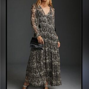 Anthropologie Marais Maxi Dress in Black and White print 1X